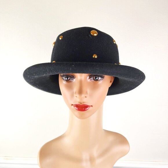 Bollman Company Studded Hat  Doeskin 100% Wool Felt Gold Dome Studs - Picture 1 of 6